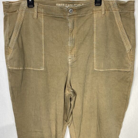 AMERICAN EAGLE Pants Super High Rise Flare Stretch Womens 22 Long Tall Tan Khaki - Picture 12 of 14